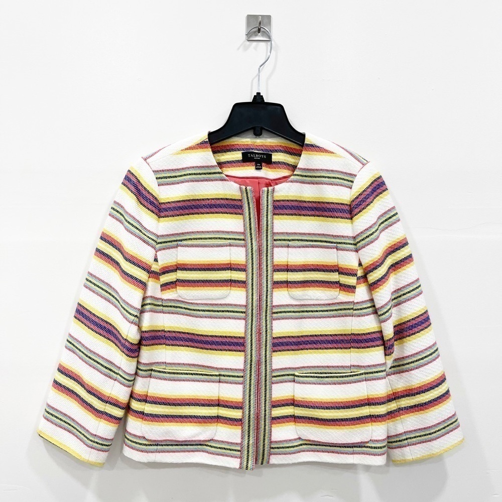 Talbots Colorful Stripe Crop Jacket 14 Petite